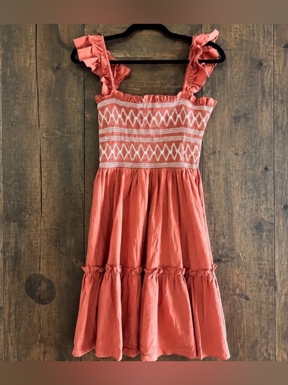 Smocked Ruffle Strap Dress in Coral